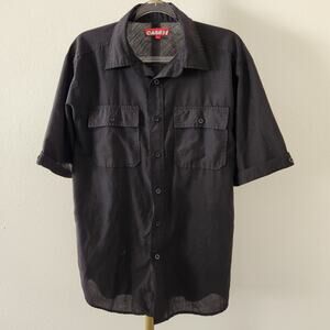 Case IH Short Sleeve Button Front Shirt Mens Size Large Black Thin Material